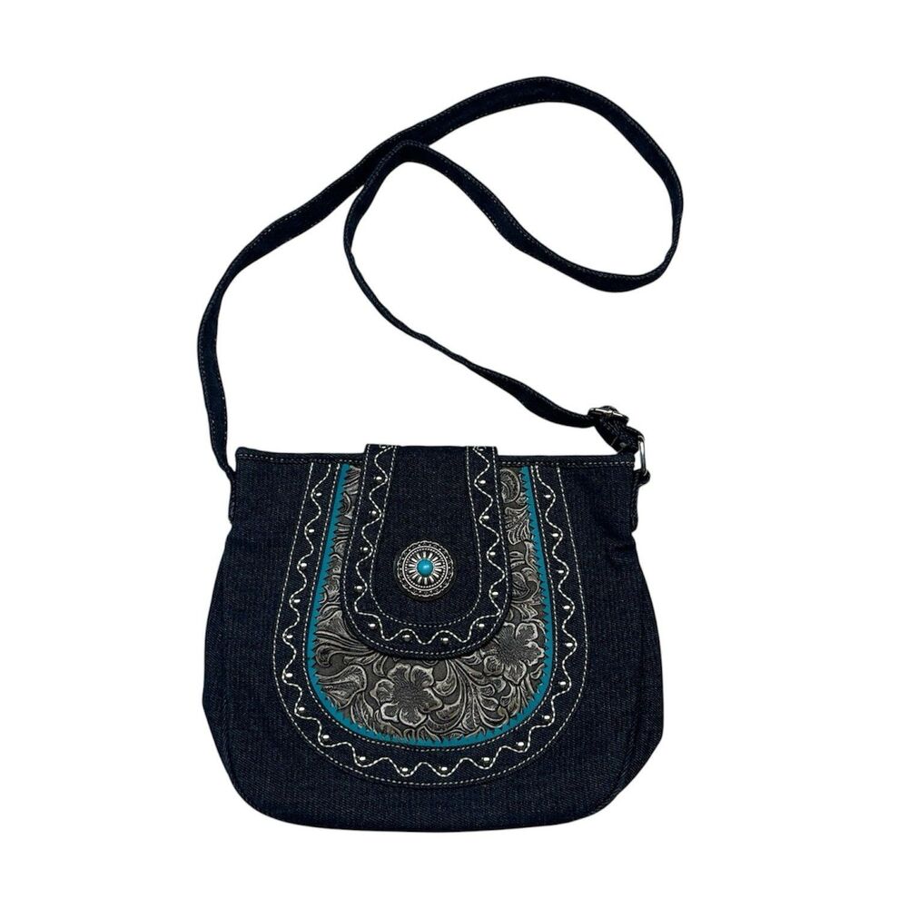 Canyon Sky Southwestern Crossbody Bag Denim Western Cowgirl Leather